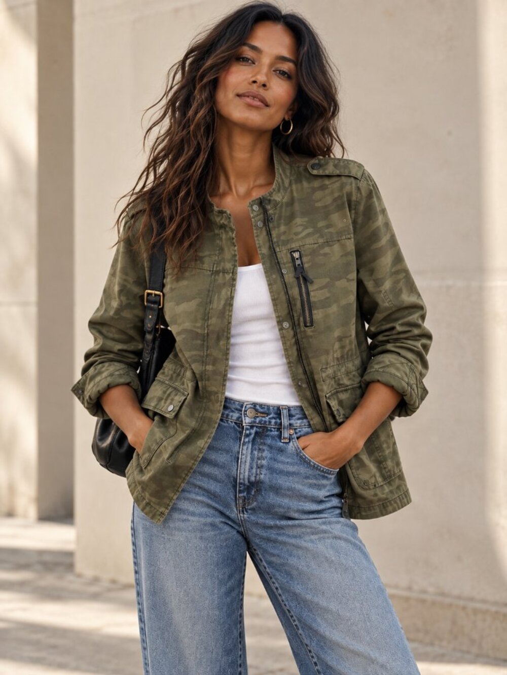 SANCTUARY Camo Utility Jacket Olive Green Military Cargo Field Coat Womens M